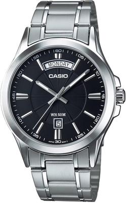 Analog Quartz Men's Watch MTP-1381D-1AV Metal Band Silver Black