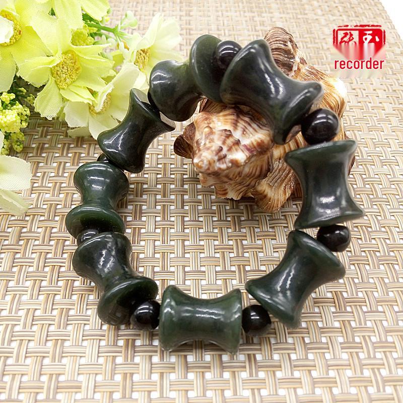 Hetian Green Jade High-Yield Prayer Bead Bracelet with Bamboo Joint Design Ethnic Style