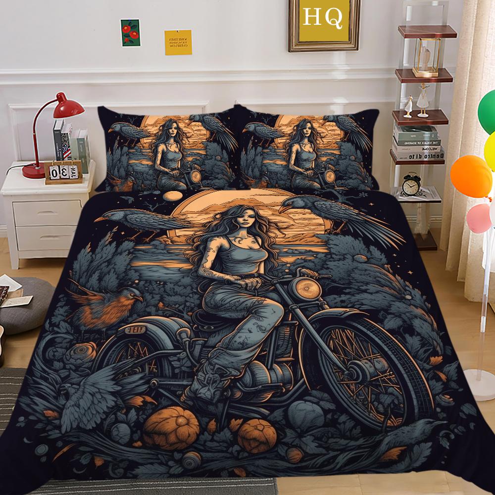 3D Beauty Skull Tisk Přehozy na postel King Size Polyester Povlak Set Design Špičkový bytový textil