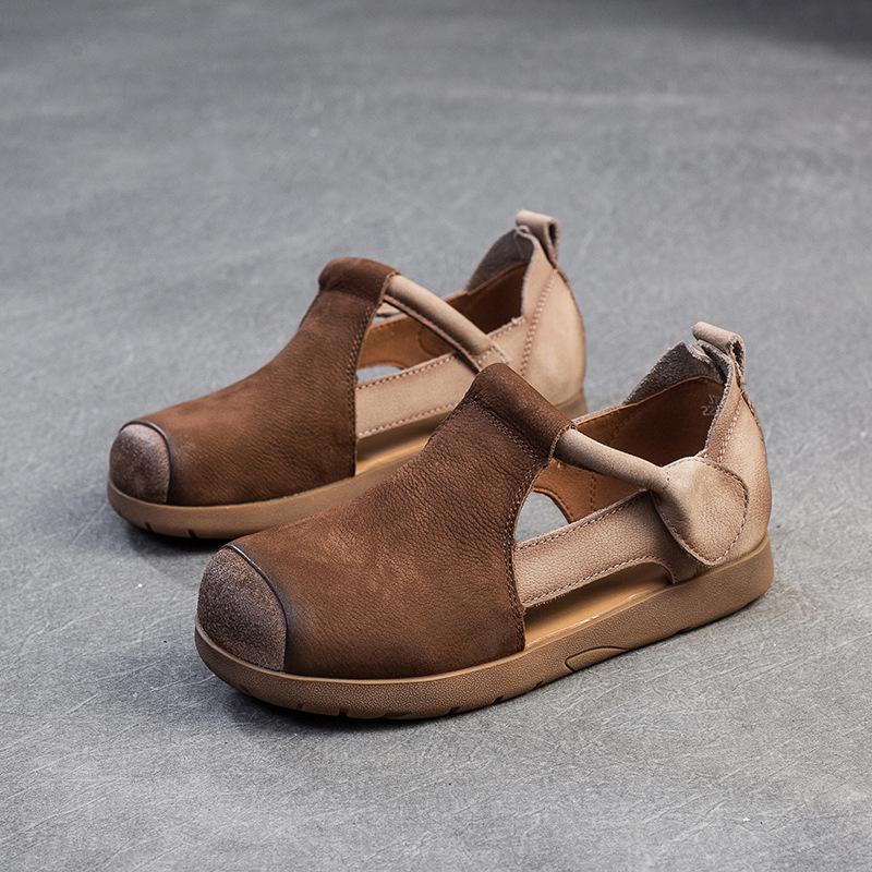 

Жіноче взуття Johnature із натуральної шкіри змішаних кольорів із круглим носком і порожнистим ретро-стилем 39 коричневий