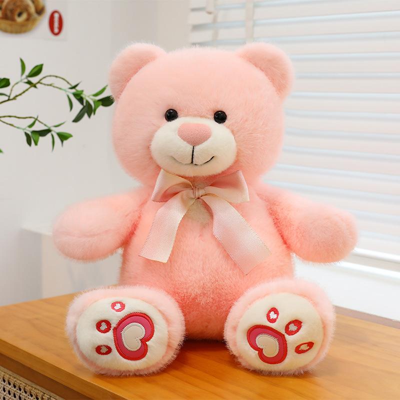 Bow Peach Heart Teddy Bear Plush Toy Scissors Machine Doll Valentine's Day Gift Ring