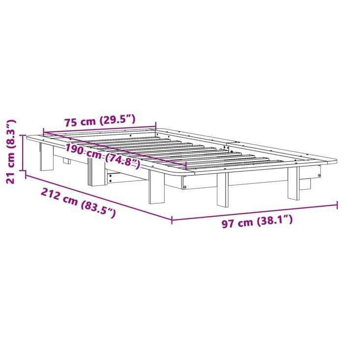VidaXL Cadre de lit Blanc 75x190 cm Bois de pin massif, meuble de chambre à coucher, sommier, lit en bois 350684