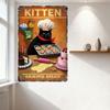 Vintage Kitten Chef Baking Tin Sign, Black Cat with Chef Hat Holding Pastries, Retro Baking Theme Metal Wall Decor for Home Cafe