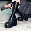 Scarpe con tacco a piattaforma da donna, elasticizzate, alla caviglia, di design, alte fino al ginocchio, da donna, alla coscia, nere, gotiche, 88 stivali da cowboy, scarpe