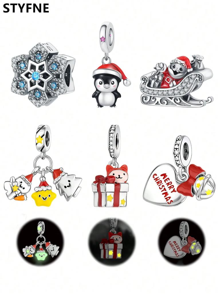 Copper Plated Original Charms Christmas Snowflake Penguin Beads Fit Bracelet Women'S Jewelry Gift