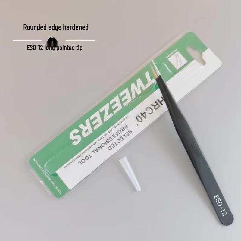 Black Anti-Static Stainless Steel Curved Tip Tweezers Set for Nail Art, Journaling, and Repairs