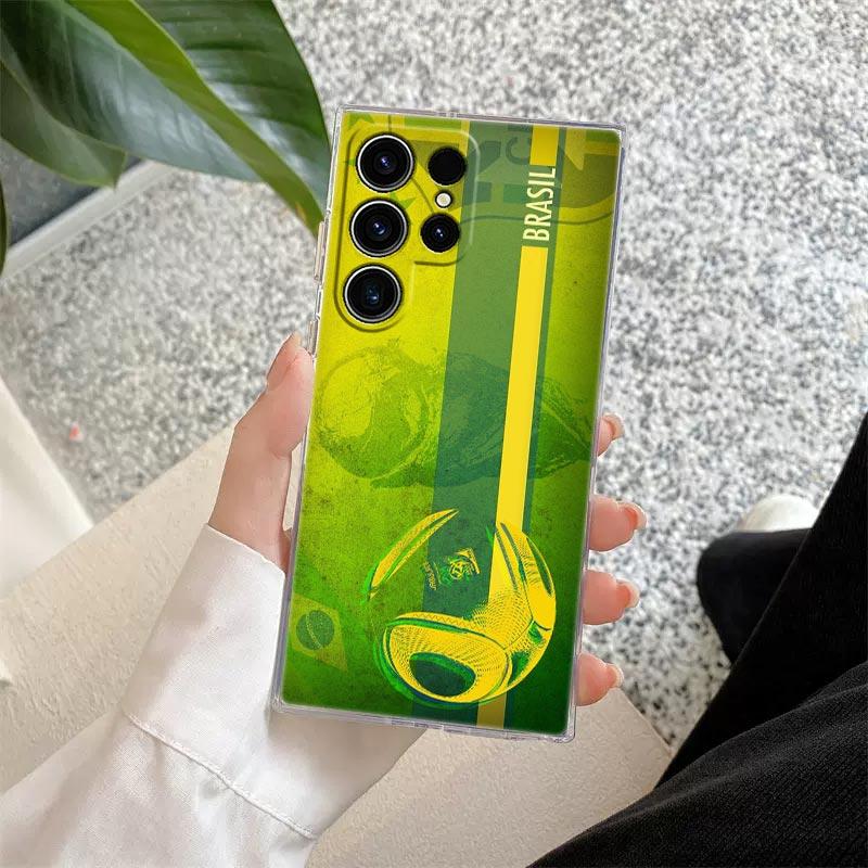 Brazil Football Brazilian Flag Phone Case S25Ultra For Samsung Galaxy S25 S24 S23 S21 Ultra S20 FE S22 Plus A35 A55 Clear Cover