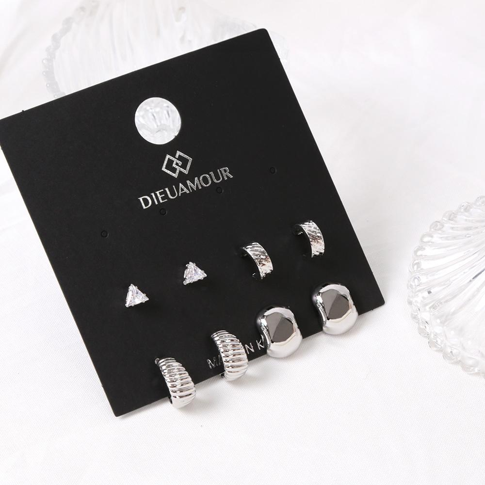 Dieuamour [8Pack] Triangle Cubic Ring Daily Earring Set
