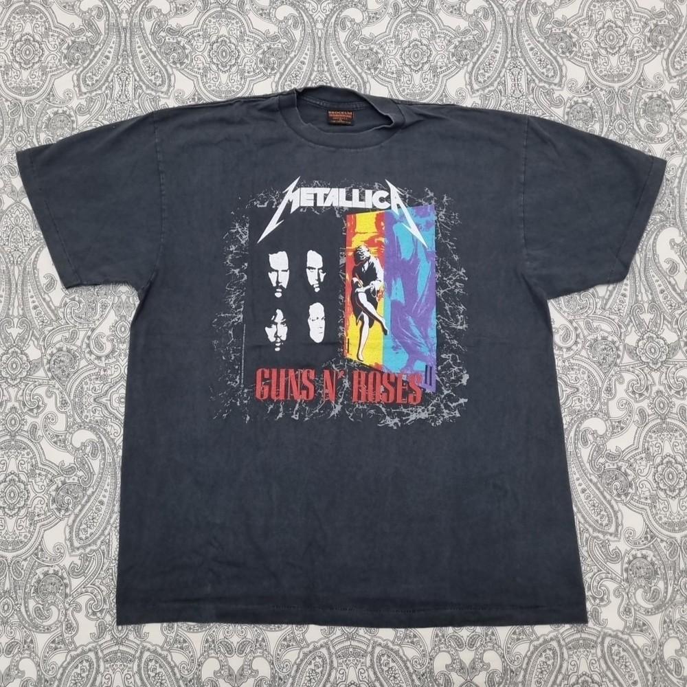 Vintage Metallica Guns N Roses T Shirt 1990s Usa Tour Band Graphic Print