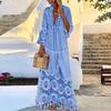 Women's Fashion Casual Long Sleeve Tassels Bohemian V-Neck Lace Plus Size Dress