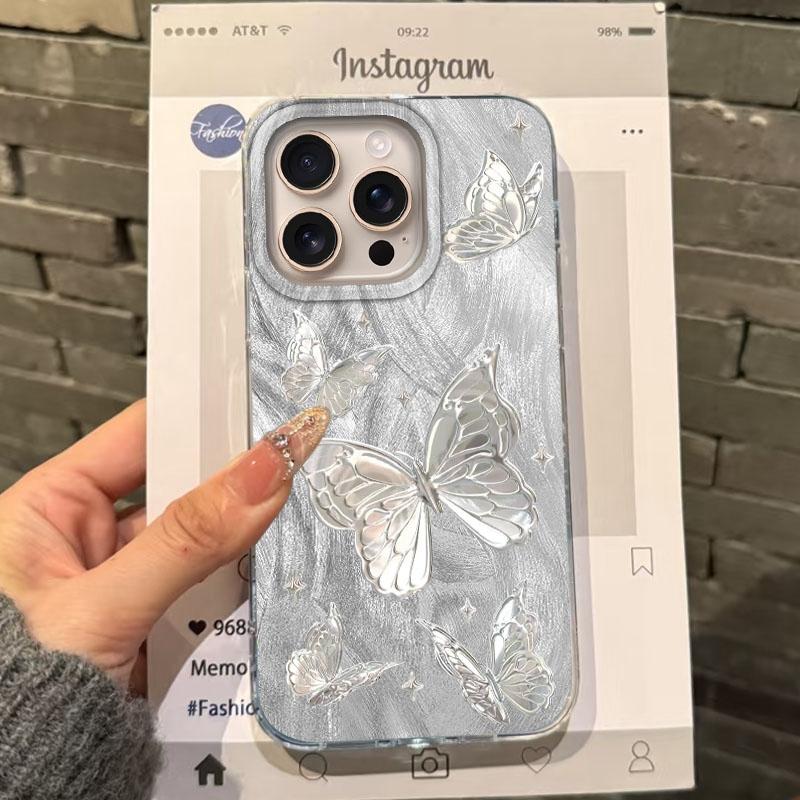 Luxury Butterfly Girls Women Phone Case For Apple iphone 16pro 15 16 15plus 14 13 Pro Max 16e 12 11 7 8 Plus XR SE Fundas Cover