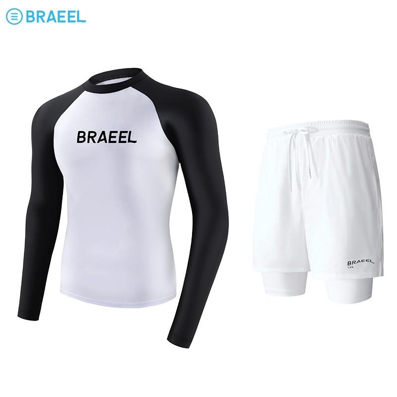 Mens UV Protection Rash Guard Set Long Sleeve Top Pants Surfing Diving Snorkeling Water Sports