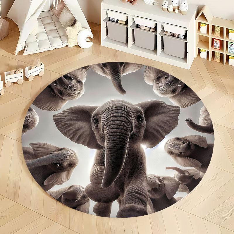 "Adorable Elephant Pattern Round Rug for Kids' Room" round carpet for home sofa bedroom, gift