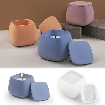 1PC Quadratische Kerzenglas-Silikonform zum Selbermachen mit Deckel, Schmuckaufbewahrungsbox, Basteln, Gips, Epoxidharz, Vase, Gussformen, Wohnkultur