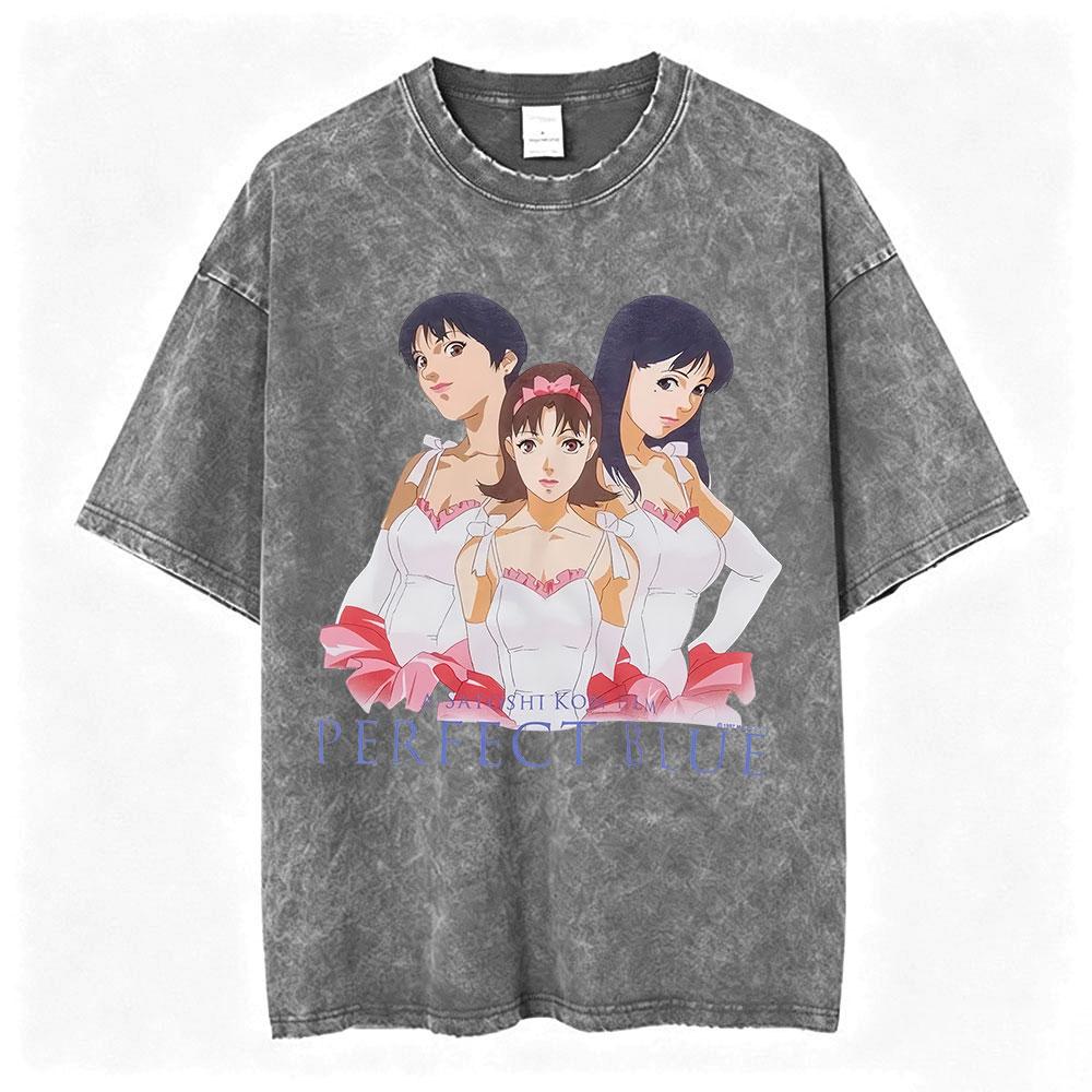 Vintage Washed Anime Perfect Blue A Satoshi Kon Film Mima Kirigoe TShirts Mens Women Fashion Oversized Short Sleeve T Shirts