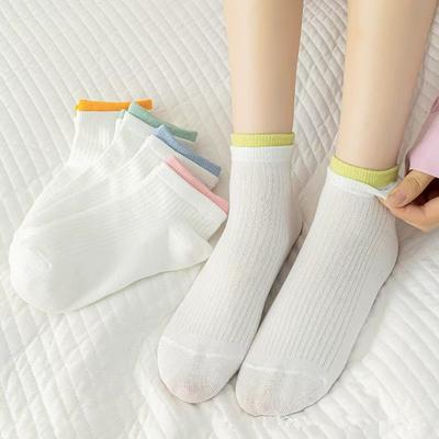 5 Pairs of Double Flared Socks, Women's Short Socks, Spring and Summer Color-matched False, Two Versatile White Short Cotton Socks
