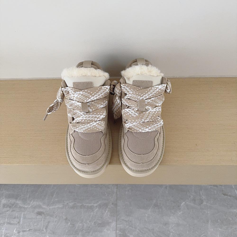 Lace-up low-top eva bottom cowhide wool