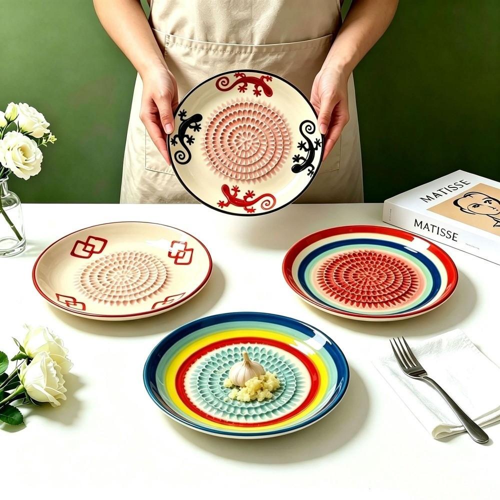 Plato Redondo Cerámica Rallador de Jengibre Plato Rallador de Verduras Antideslizante Herramienta de Cocina