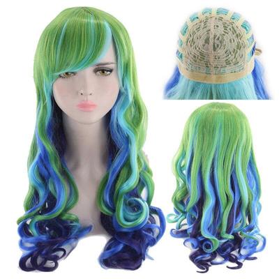Anime 67 cm Mode Lange Wellenförmige Grün Blau Ombre Harajuku Lolita Perücke Cosplay Kostüm Synthetische Haar Mittelteil Volle Perücken für Frauen