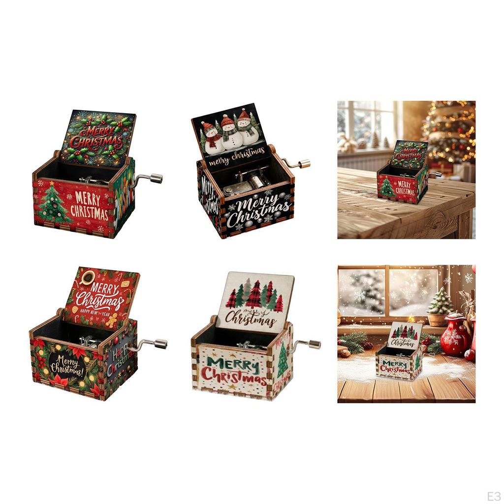 Christmas Music Box Decor Table Centerpiecec Collection Mini Ornament Hand Crank Tune
