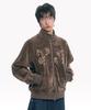 Moo Leopard Applique Velour Track Zip-Up - Brown