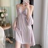2025 Satin Spring/Autumn Pajamas: Sexy Women's Nightdress & Lace Homewear Set with Chest Pad In Ice Silk
