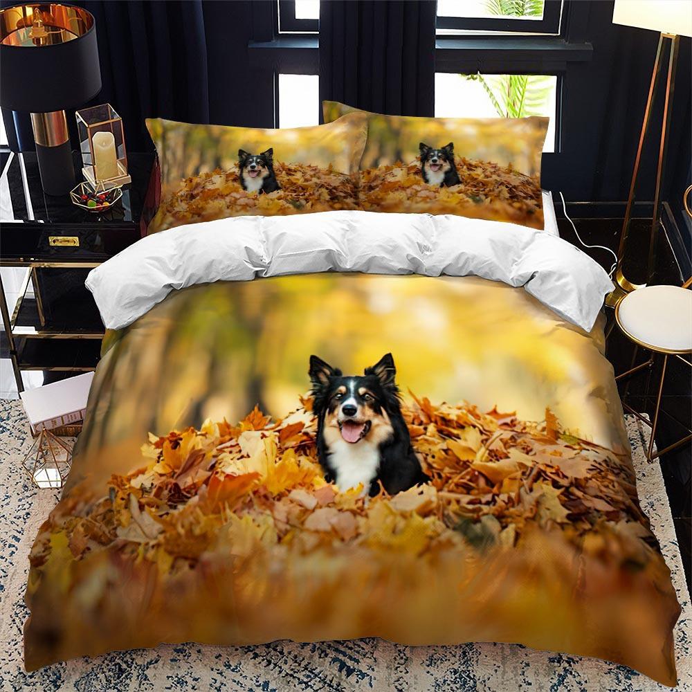 German Shepherd Duvet Cover Set King/Queen Size Purebred Hound Animal Bedin Set Kids Cute Dog Puppy Polyester  Meeting Cover