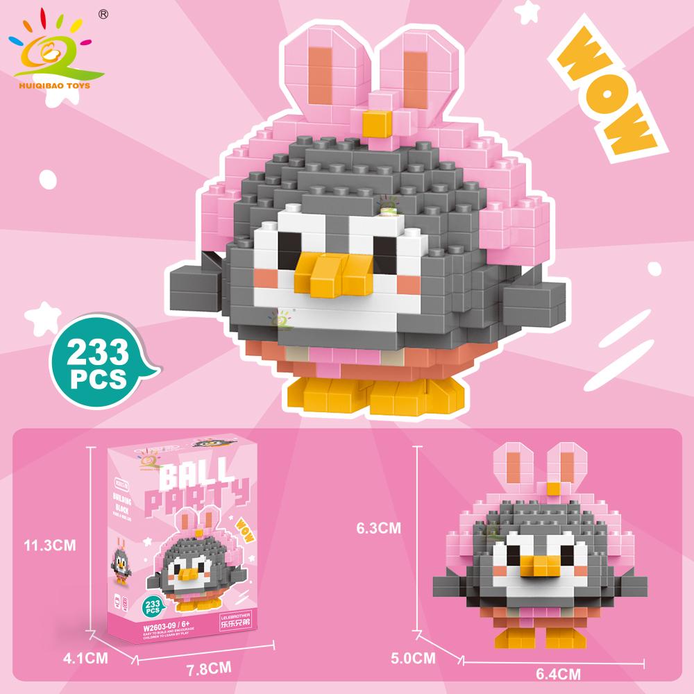 HUIQIBAO Mini Cute Animal Micro Building Blocks 3D Diamond BEE Cat Panda Model Bricks DIY City Construction Toys for Children