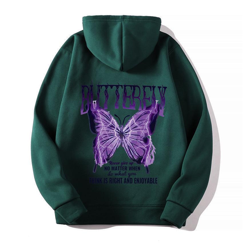 2025 European and American new letter fashion multi-color butterfly casual hooded fleece sweater