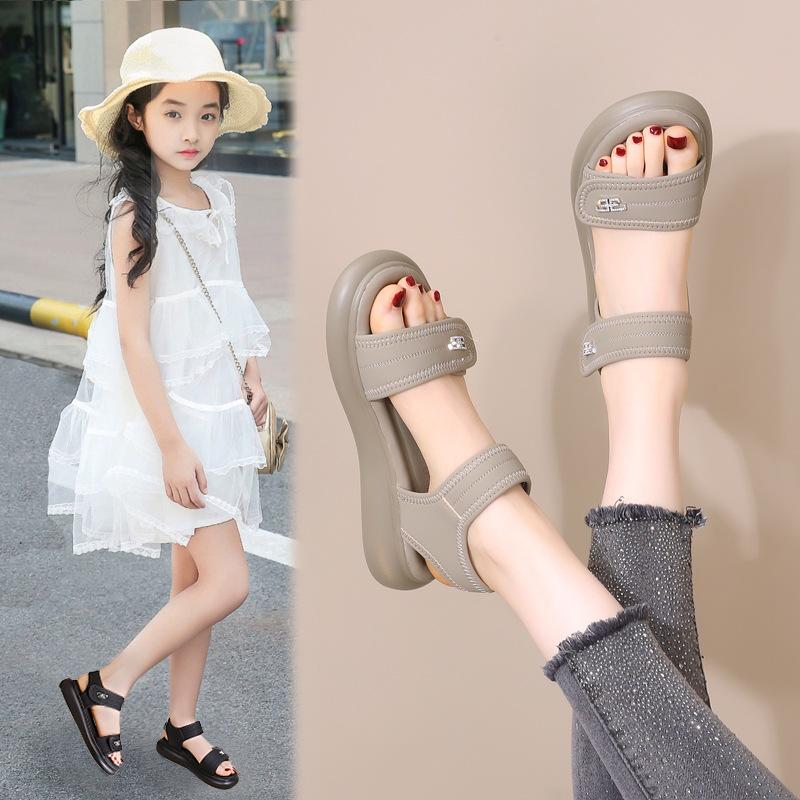 

Flat bottom women s summer sandals new fashion Velcro with skirt medium and large children soft sole student sports sandals 40 зеленые хаки