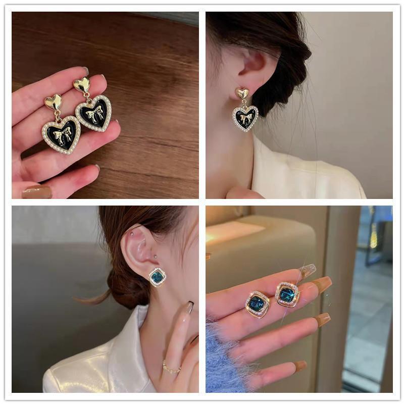 S925 Silver Bow Stud Earrings with Heart Pendant - 2022 Fashion Enamel Drop Women's Accessories