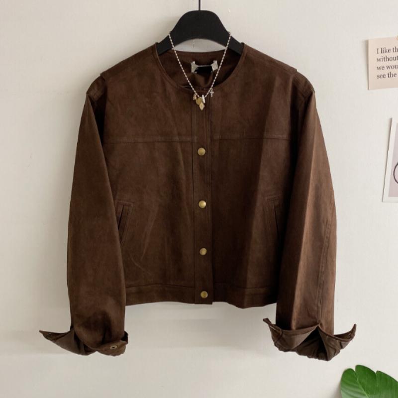 Honey J Women Suede Cut Pocket No Collar Back Banding Jacket 3color