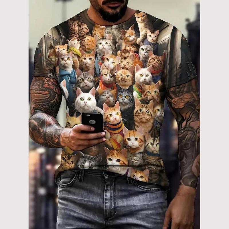 Summer Animal T Shirt for Men 3d Cat Pattern Print T Shirt Casual Short Sleeve Tee Fashion Men's Oversized Clothing Streerwear