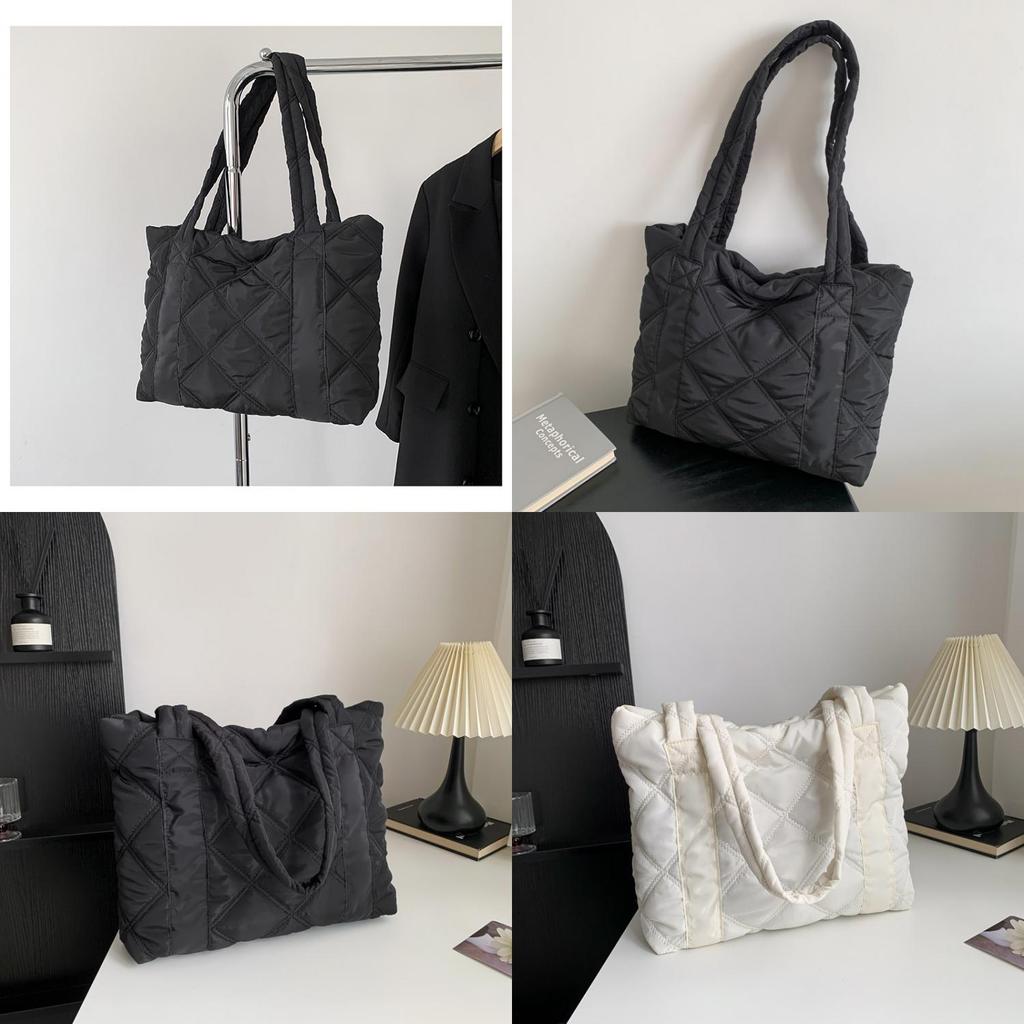 2023 Winter Fashion Rhombus Cotton Shoulder Bag For Women Street Style Large Capacity Embroidery Trendy Tote Bag