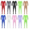 Mens Full Body Glossy Stretchy Unitard Footed Long Sleeve Yoga Catsuit