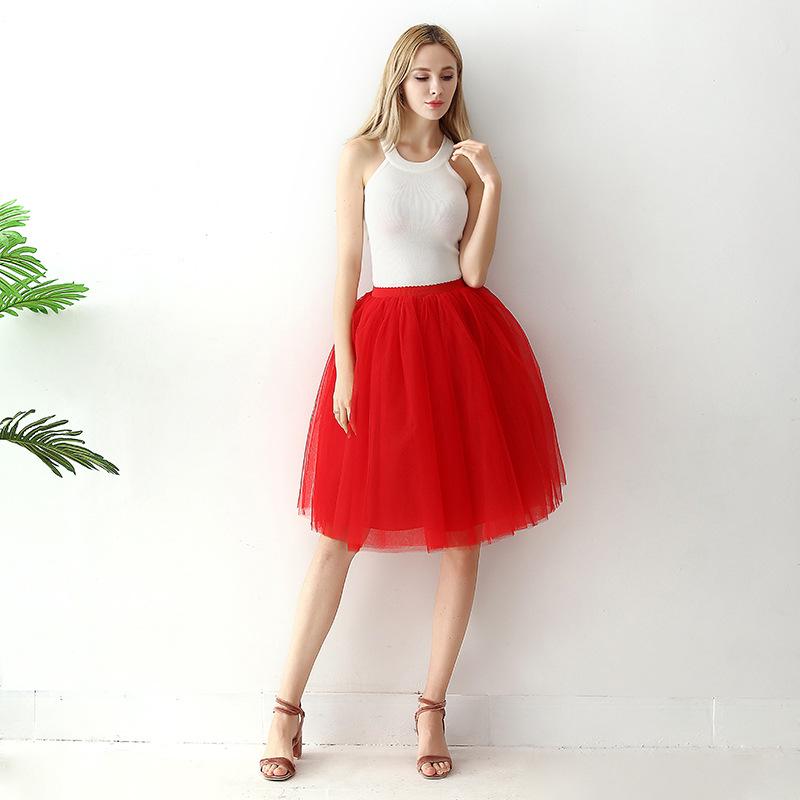 5 Layers 65cm Black Pleated Skirt Sexy Midi Tulle Skirt High Waist Full Lining Adult Tutu Korean Style Women