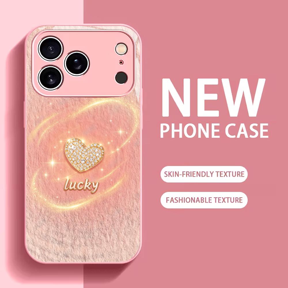 diamond heart-shaped pendant phone case for funda iphone for iphone 17 glass for iPhone 17 16 15 14 13 pm Pro Plus Dropresistant