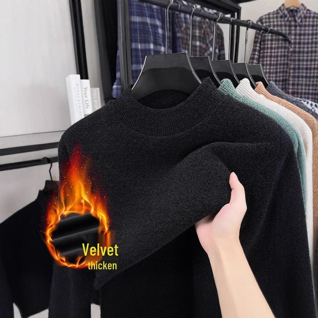 Men's Mink Fur Collar Sweater: Thick, Warm, Knitted Base Shirt for Autumn and Winter