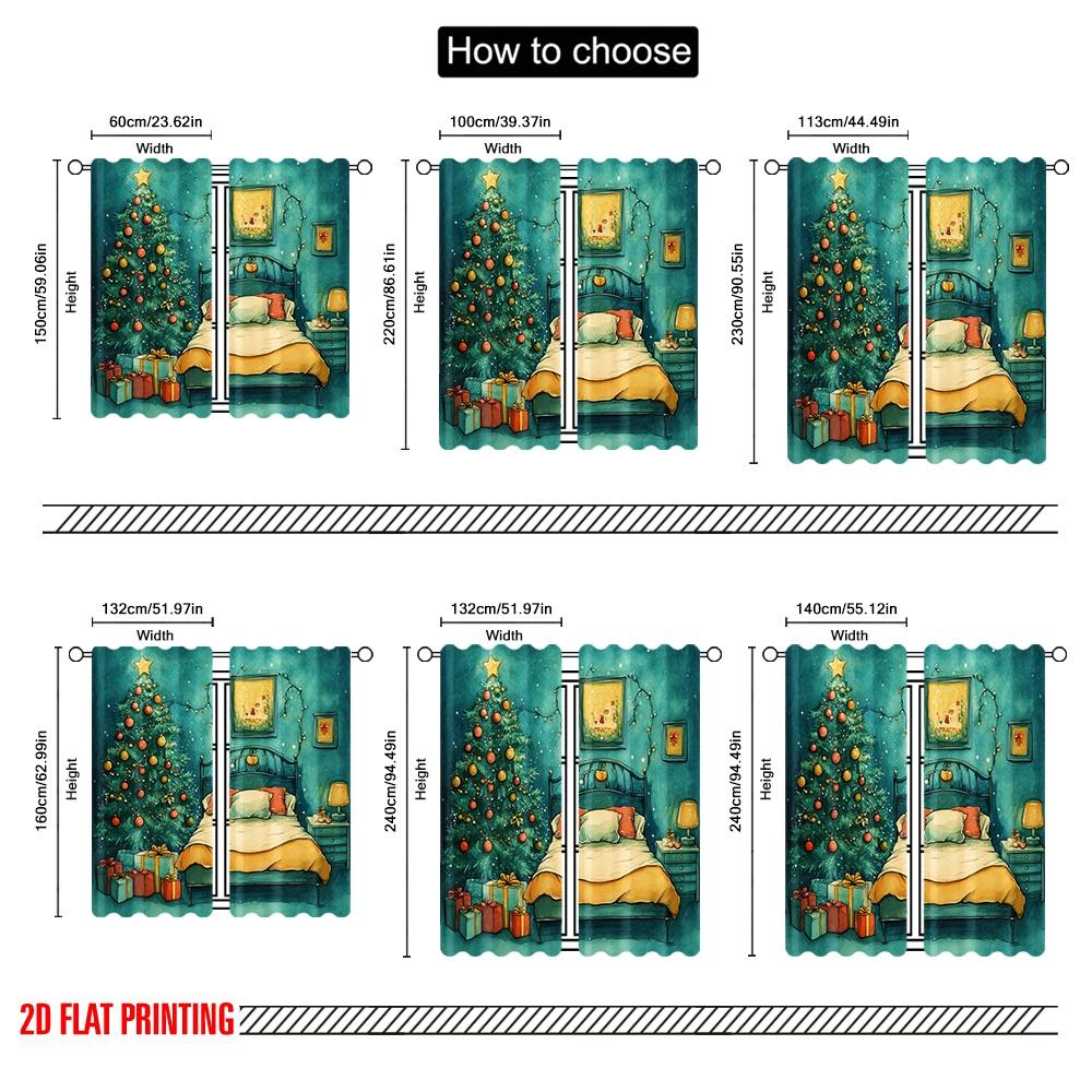 2pcs,2D plane printing Print Curtains Christmas Bedroom Cozy Holiday Scene (3) Versatile 100% Polyester (without rod) Festive