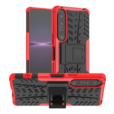 For Sony Xperia 1 IV Tire Texture TPU + PC Phone Case with Holder