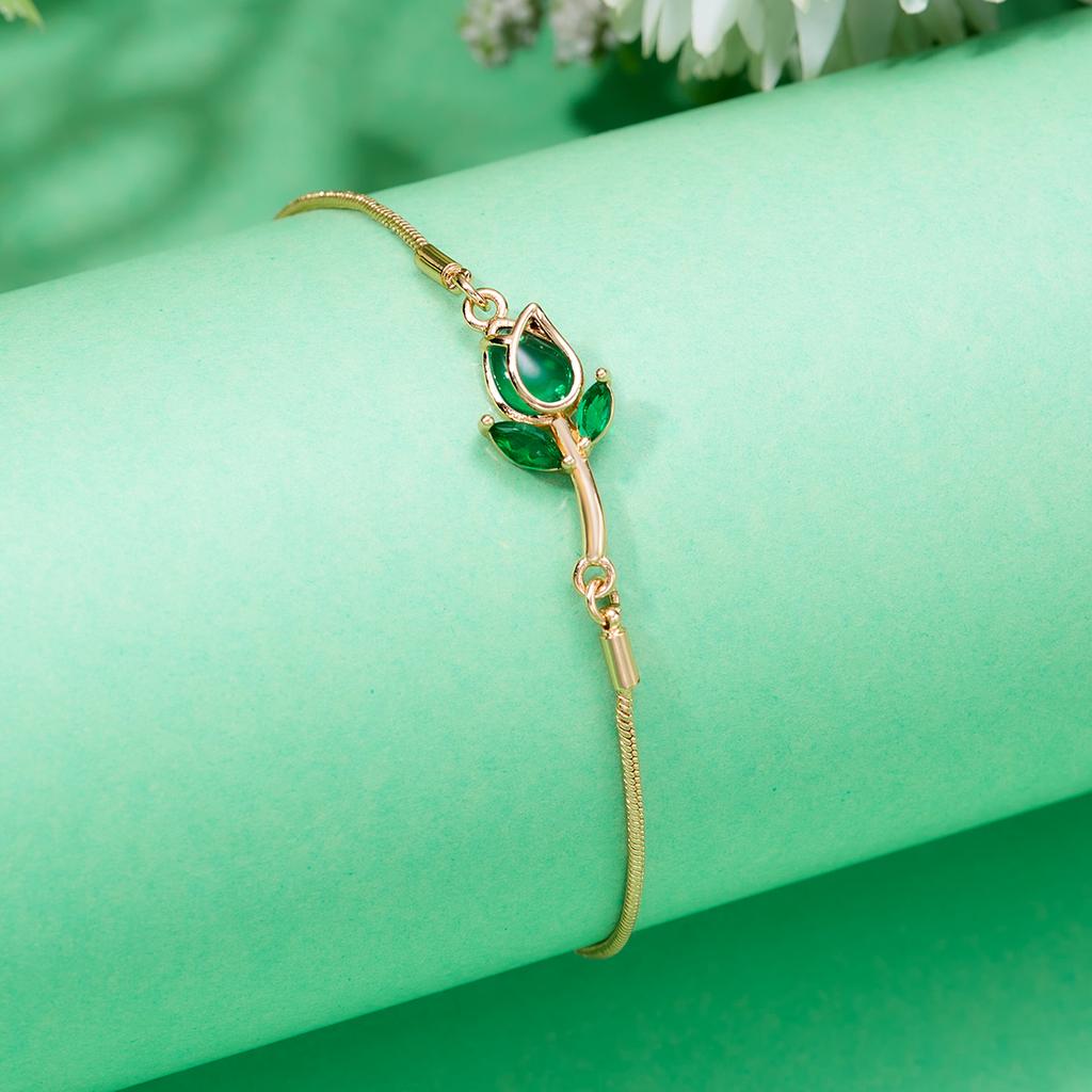 Light Luxury Zircon Tulip Flower Clavicle Chain Necklace for Women Elegant Brass Pendant Bracelet Fashion Party Jewelry Gift