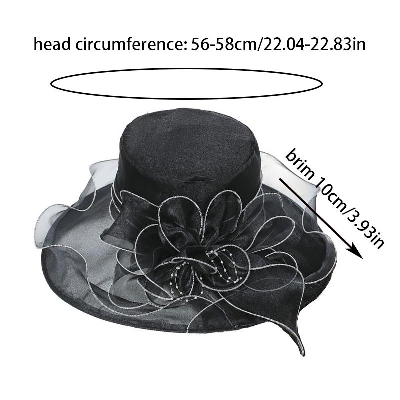 1PC Sun Protection Summer Organza French Sun Shade Large Brim Hat Fashion Trendy Mesh Flower Hat Vintage Elegant