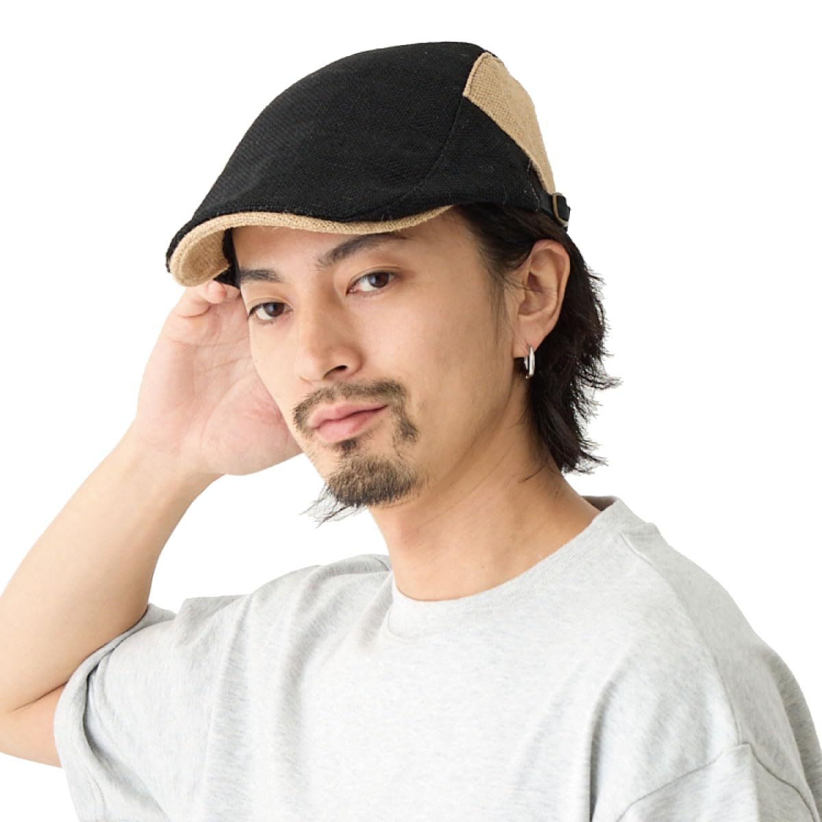 

Linen Hunting Cool Linen Flat Mesh Black MIX [Happy Hat] Cap, Material, Approx. 56-60cm, Cap, Lining, hun-602-03