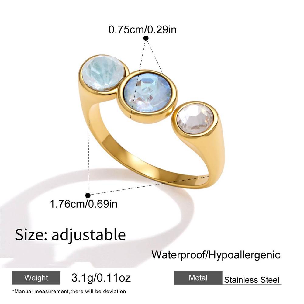 Stainless Steel Geometric Shape CZ Zircon Open Ring for Women 18K Gold Plated Stackable Fashion Finger Jewelry Anti Allergic