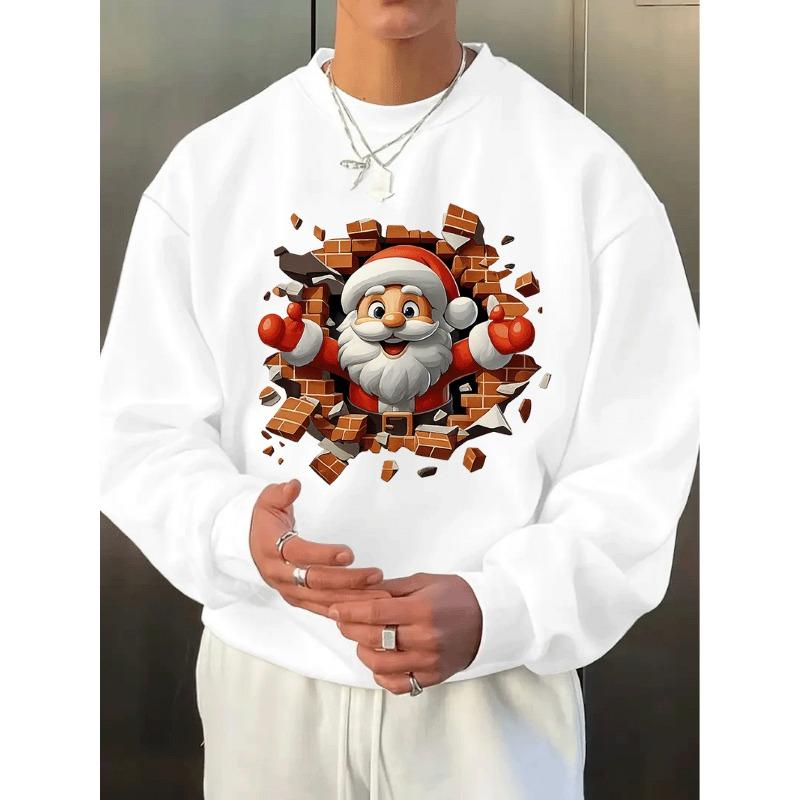 Christmas Men'S Sweatshirt With Printed Design, Round Neck, Comfortable Breathable, Versatile For Daily Wear, Travel, Street, Home, Jogging.
