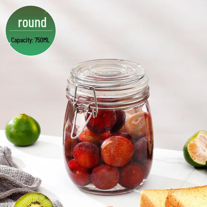 Glass Storage Jar with Transparent Buckle for Kitchen, Food-Grade Sealed Container for Grains