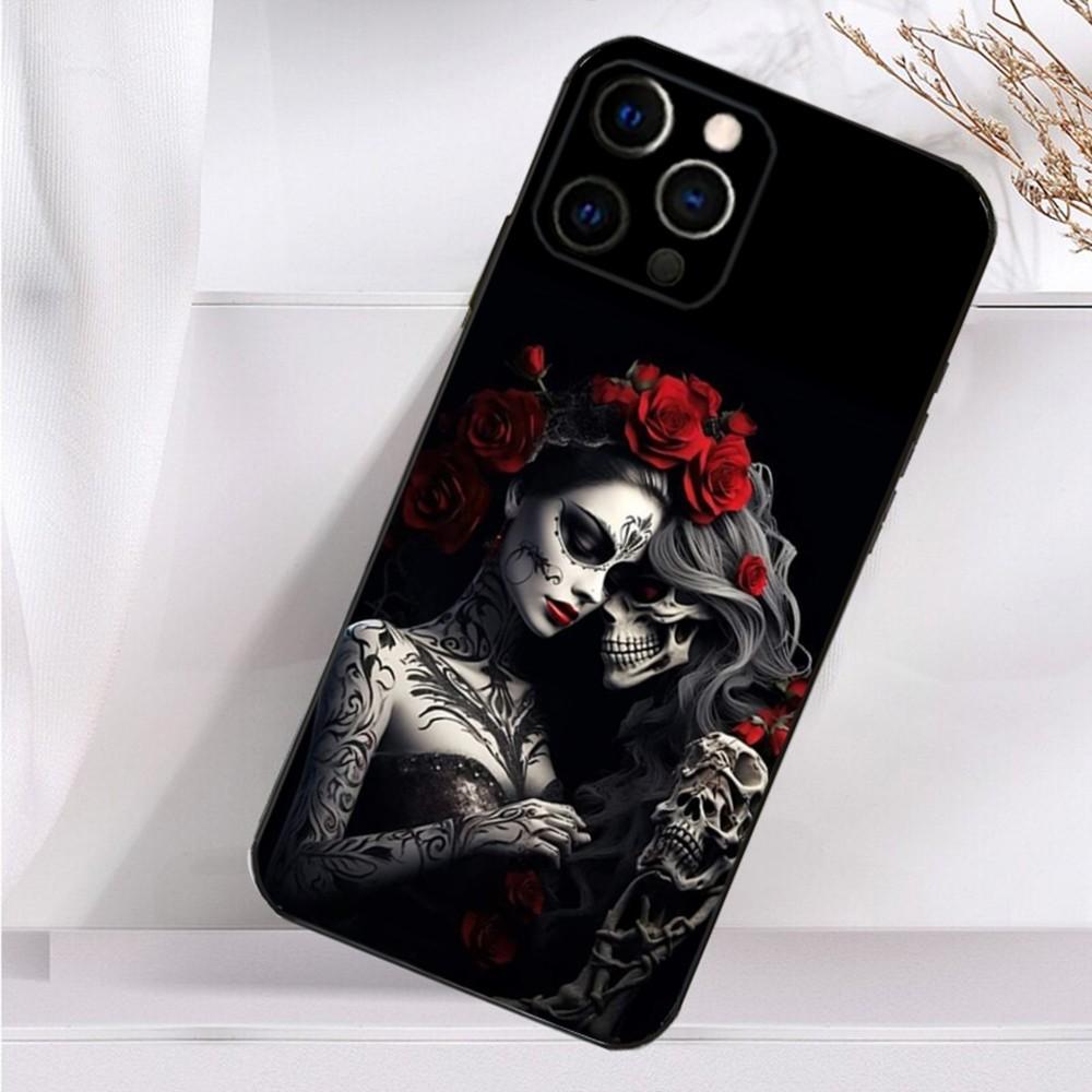 Mexican Catrina Skull Girl Phone Case For iPhone 16,15,14,13,12,11 Plus,Pro Max,XS,X,XR,SE,Mini,8,7 Soft Silicone Black Cover
