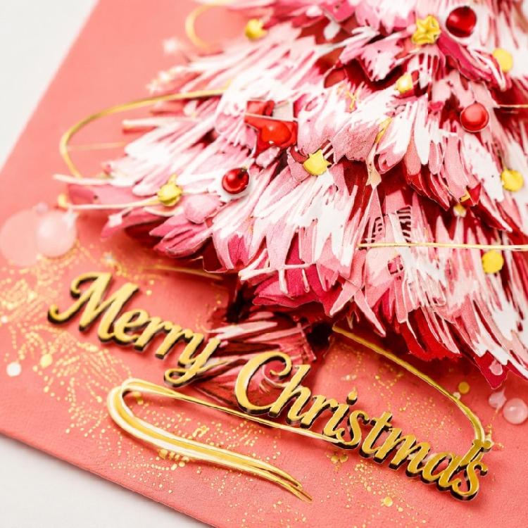 No-Assembly 3D Christmas Greeting Cards, 12 Decorated Tree Cards with Matching Envelopes and Seals for Seasonal Presenting or Mailing