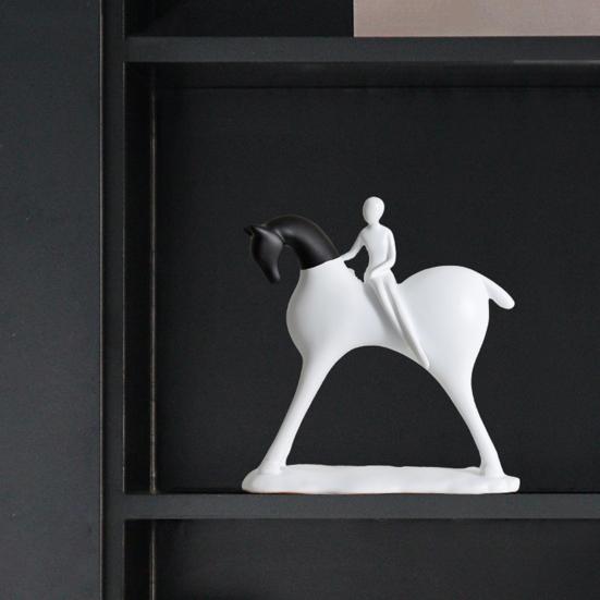 Abstract Man Black White Horse Figurine Modern Minimalist Artistic Horse Statue Resin Sculpture Home Office Desktop Decoration Ornament
