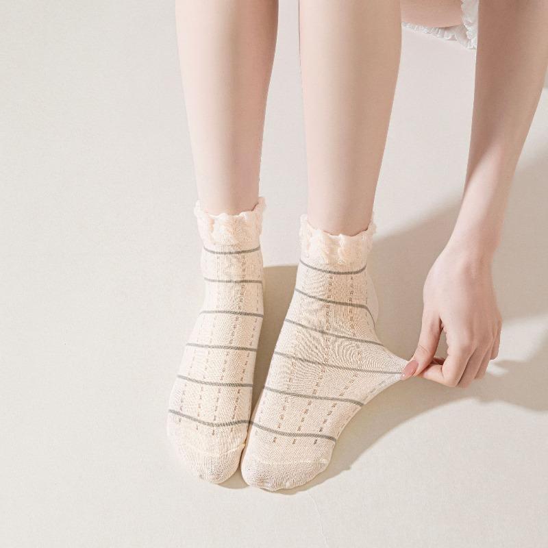 Sock Children's Spring/summer Striped Mushroom Lace Ankle Socks Trendy Versatile Breathable Cotton Short Socks with Lace